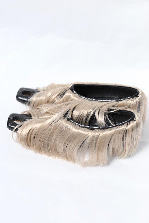 RUI cutout long hair pumps RAW22SH01 Onyx w ficelle hair black upper with camel brown long hair